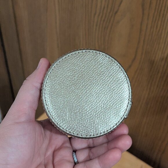 Coach Round Gold Metallic Leather Trinket Travel Jewelry Box - Picture 4 of 5